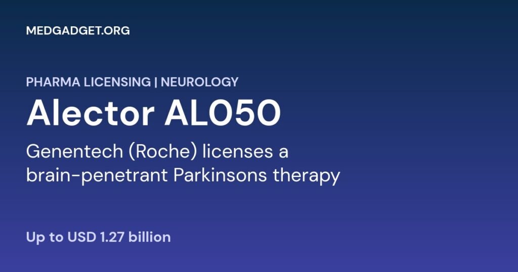 Alector AL050 Genentech Roche brain-penetrant Parkinsons therapy licensing deal featured graphic