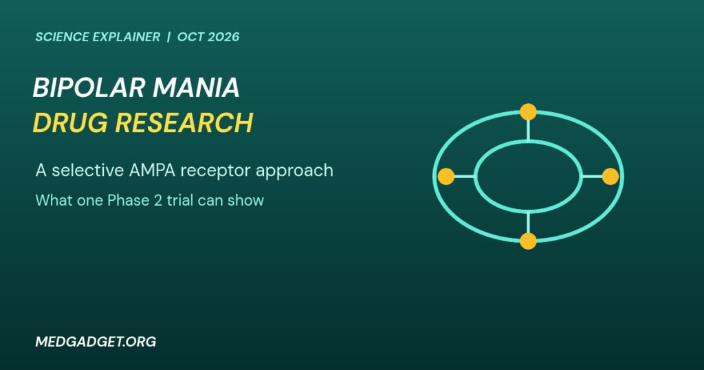 Graphic: bipolar mania drug research showing a receptor complex with four subunits