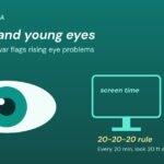 Graphic: computer vision syndrome India, an eye facing a screen with the 20-20-20 rule for reducing digital eye strain