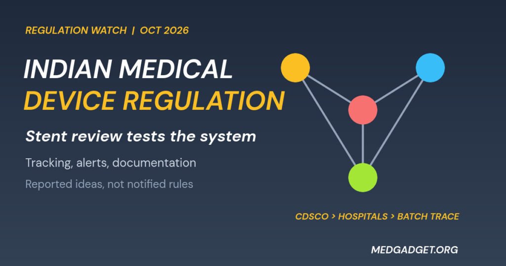 Graphic: Indian medical device regulation network linking regulator, hospitals and batch tracing for coronary stents