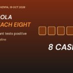 Graphic: Kenya Ebola cases reaching eight, with seven case tiles and the eighth highlighted in red