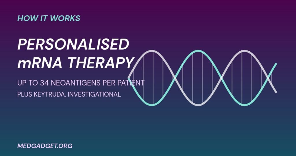 Moderna Merck melanoma vaccine graphic: a DNA-like double helix for personalised mRNA therapy