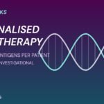 Moderna Merck melanoma vaccine graphic: a DNA-like double helix for personalised mRNA therapy