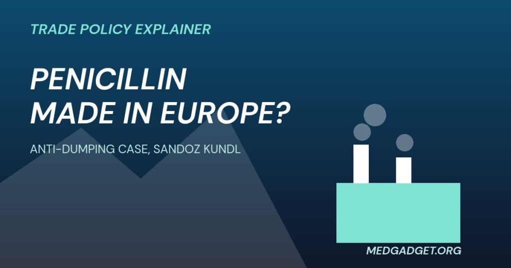 Penicillin manufacturing Europe graphic: mountains and a factory, the Kundl plant trade case