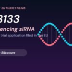 Graphic: Ribo RBD3133 INHBE-silencing siRNA for obesity with a DNA helix and EU Phase 1 filing label