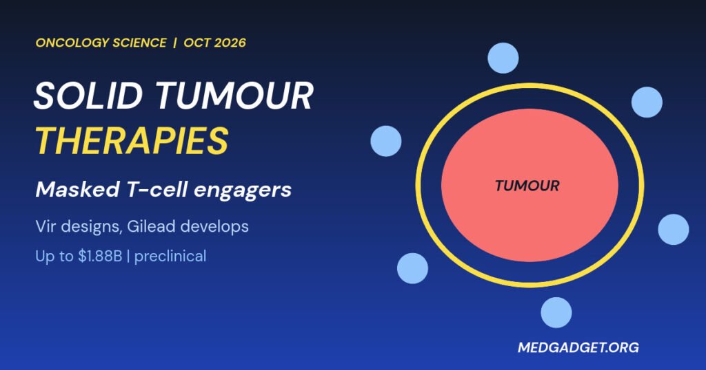 Graphic: solid tumour therapies, a masked T-cell engager around a tumour cell, from the Vir and Gilead collaboration
